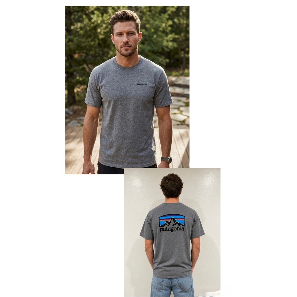 Patagonia Mens Responsibili-Tee P-6 Logo Grey Recycled Cotton T-Shirt Medium